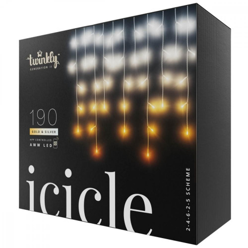 Inteligentne lampki sople Icicle 190 AWW LED, 5x0,5 m, IP44, przezroczysty przewód-14811613