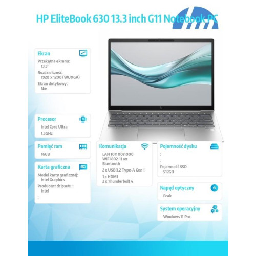 Notebook EliteBook 630 G11 U5-125U 512GB/16GB/W11P/13.3 A37VMET-14813272