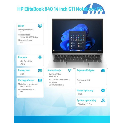 Notebook EliteBook 840 G11 U7-165U 1TB/32GB/W11P/14.0 9G0W0ET-14813509