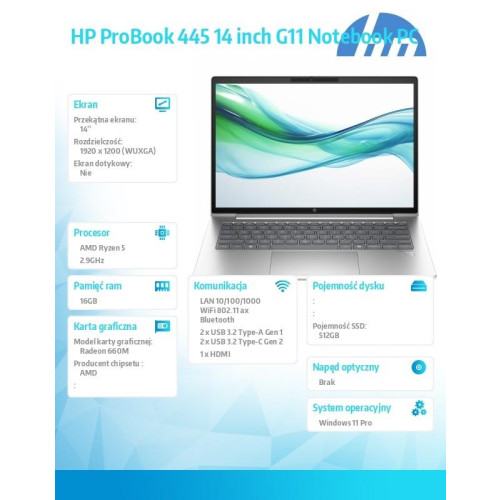 Notebook ProBook 445 G11 Ryzen 5 7535U 512GB/16GB/W11P/14.0 A38DRET-14813918
