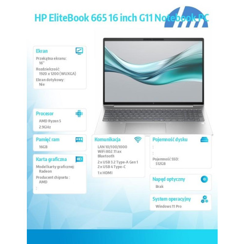 Notebook EliteBook 665 G11 Ryzen 5 7535U 512GB/16GB/W11Pro/16.0 A38DBET-14814070