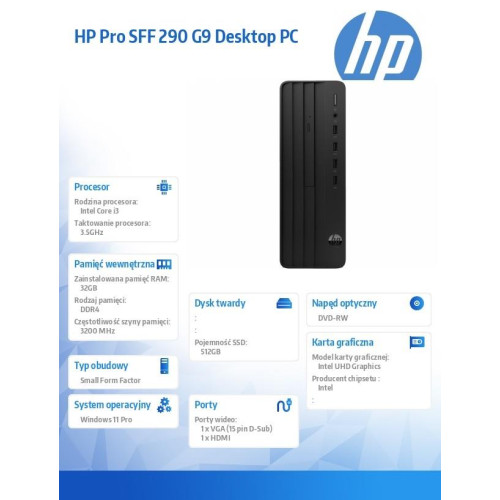 Komputer Pro SFF 290 G9 i3-14100 512GB/32GB/DVD/W11P A54Y0ET-14814770