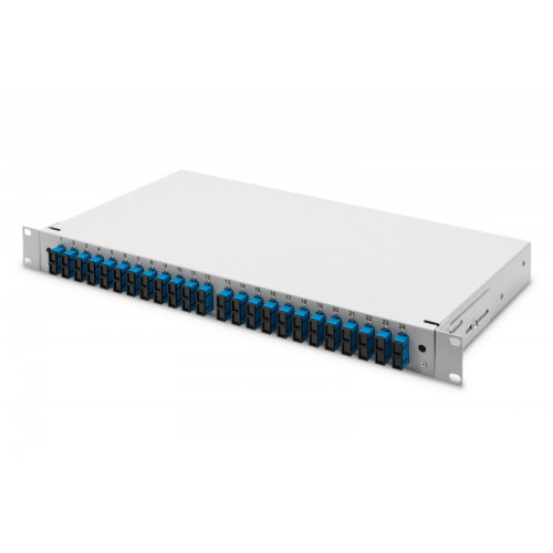 Przełącznica światłowodowa/panel krosowy z wyposażeniem 19 cali 1U, 24x SC duplex, OS2, pigtaile, adaptery, tacki, 