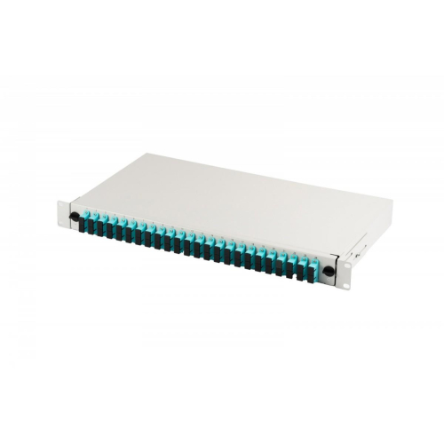 Przełącznica światłowodowa/panel krosowy z wyposażeniem 19 cali 1U, 24x SC duplex, OM3, wysuwany, Szara
