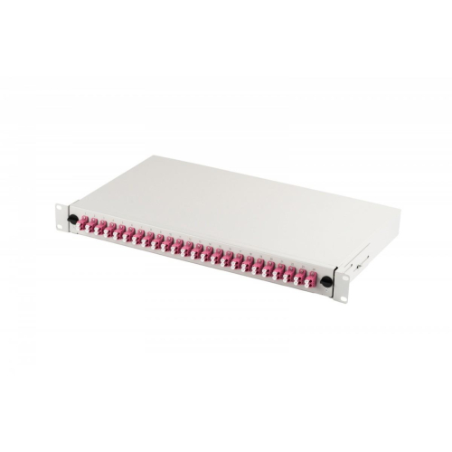 Przełącznica światłowodowa/panel krosowy z wyposażeniem 19 cali 1U, 24x LC duplex, OM4, wysuwany, Szara