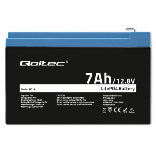 Akumulator LiFePO4 Litowo-Żelazowo-Fosforanowy | 12.8V | 7Ah | 89.6Wh | BMS-14816326