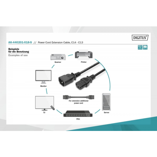 Kabel przedłużający zasilający Typ IEC C14/IEC C13 M/Ż czarny 1,8m-14816716