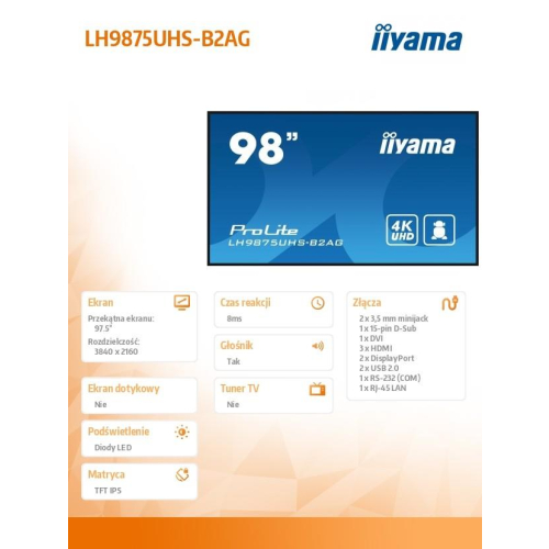 Monitor 98 cali LH9875UHS-B2AG,24/7,IPS,ANDROID.11,4K,3xHDMI,DP,RJ45, VGA,DVI,2xUSB-14817686