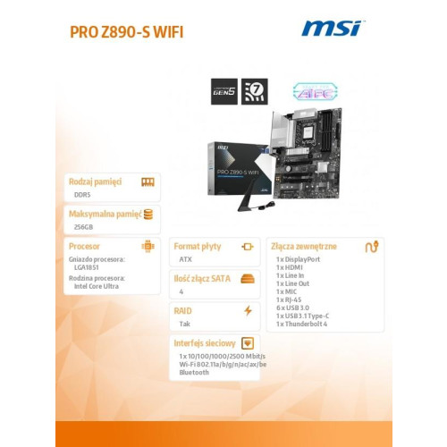Płyta główna PRO Z890-S WIFI s1851 4DDR5 ATX-14819861