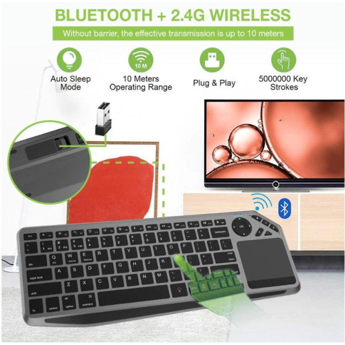 Klawiatura bezprzewodowa BT/RF 2.4GHz touchpad LED-14822923