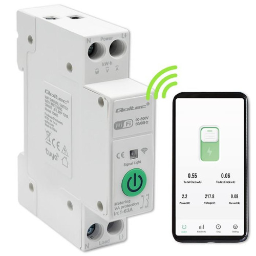Przekaźnik Wi-Fi 63A na szynę DIN z licznikiem energii elektrycznej | TUYA | SMART LIFE-14824502