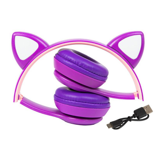 Słuchawki bezprzewodowe Bluetooth 5.0 LED dla dzieci fioletowe uszy-14826268