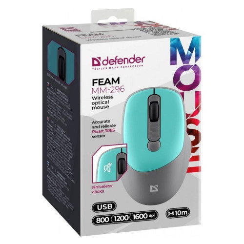 Mysz bezprzewodowa silent click FEAM MM-296 RF 1600 DPI Miętowa-14826720