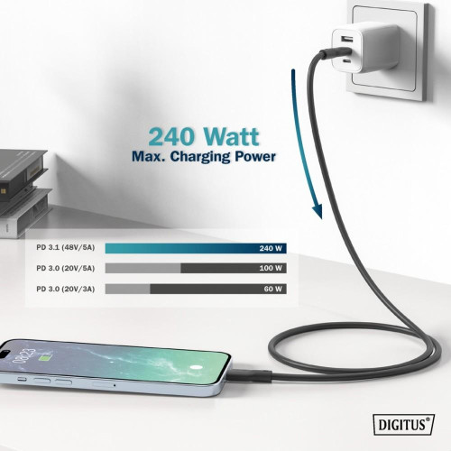 Kabel połączeniowy silikonowy USB-C - USB-C, USB 4 Gen3 40G 8K 240W, 1m Czarny-14827179