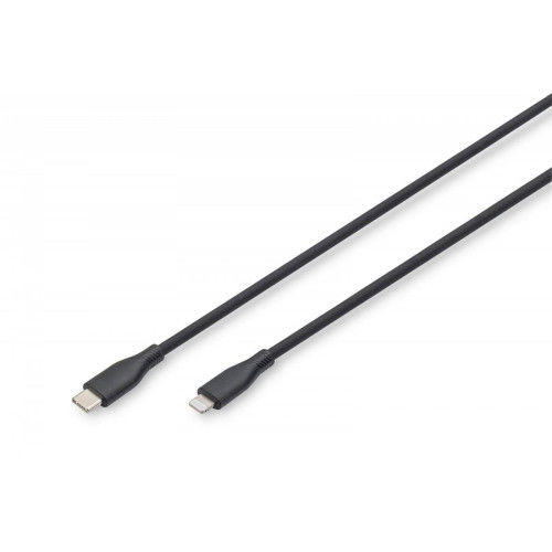 Kabel połączeniowy silikonowy USB-C - Lightning, USB 2.0 60W, certyfikat MFI, 1m Czarny