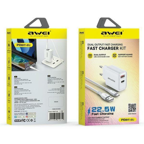 Ładowarka sieciowa GaN PD81T 22,5W USB+USB-C + kabel USB/USB-C-14828908
