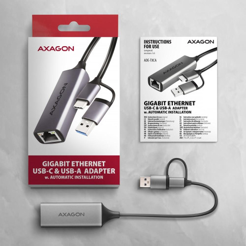 Karta sieciowa AXAGON ADE-TXCA Gigabit Ethernet, USB-C + USB-A - Titanium Grey-14845123