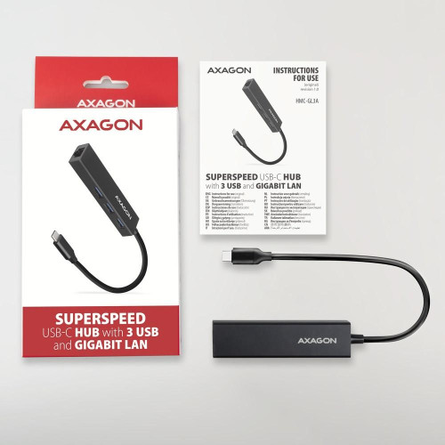 Axagon HMC-GL3A USB-C-Hub 3x USB-A Gbit-LAN schwarz USB 3.2 Gen 1 (3.1 Gen 1) Type-C 5000 Mbit/s Czarny-14885174