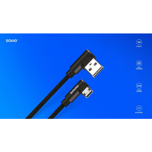 Kabel z dwustronnym złączem USB Micro USB - USB A 2m, CL-162-15032193