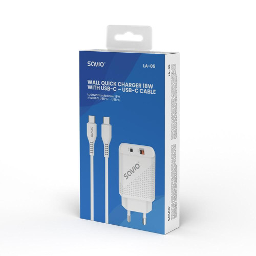 Ładowarka sieciowa USB Quick Charge Power Delivery 3.0 18W +1m kabel USB typ C, LA-05 C-15032261