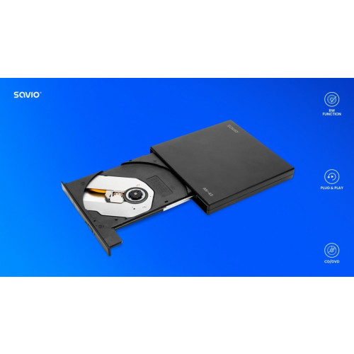 Zewnętrzny napęd - nagrywarka typu SLIM CD/DVD R/RW - USB SAVIO AK-43-15032264