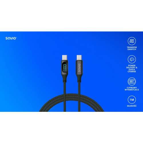 Kabel USB - USB C z wyświetlaczem, 100W, CL-174-15032445