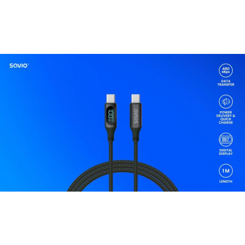 Kabel USB - USB C z wyświetlaczem, 100W, CL-174-15032447