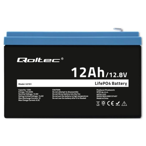 Akumulator LiFePO4 Litowo-Żelazowo-Fosforanowy | 12.8V | 12Ah | 153.6Wh | BMS-15032851