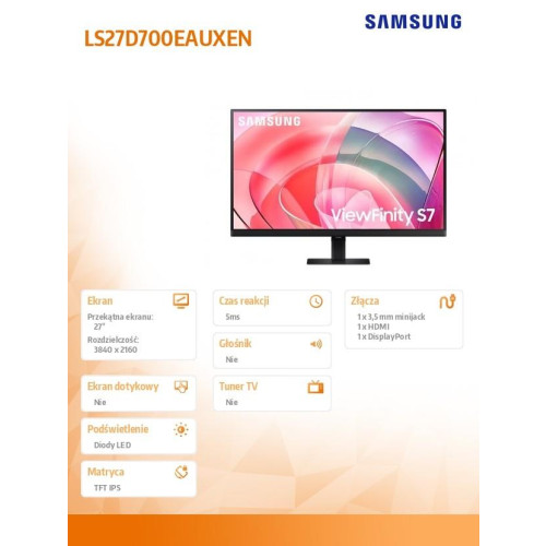 Monitor 27 cali ViewFinity S70D IPS 3840x2160 UHD 16:9 1xHDMI 1xDP 5ms PinP/PbyP 60Hz płaski 2Yd2d-15033959