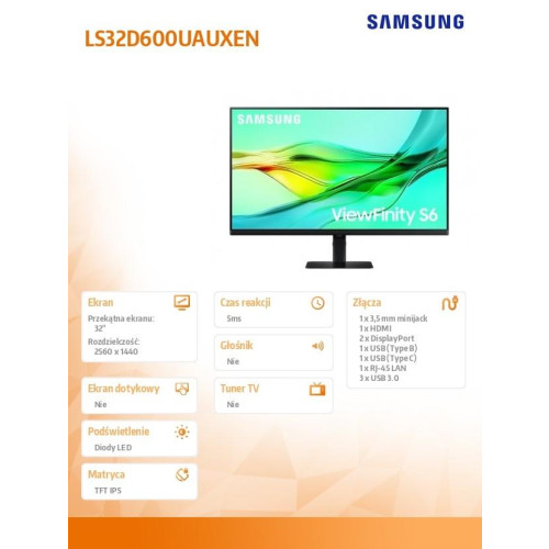 Monitor 32 cale ViewFinity S60UD IPS 2560x1440 WQHD 16:9 1xHDMI 2xDP(In+Out) 1xUSB-C 90W 3xUSB 3.0 LAN KVM 5ms PinP/PbyP