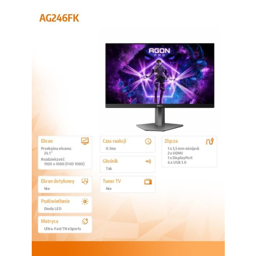 Monitor AG246FK 24.1 cala 540Hz Ultra-Fast TN HDMIx2 DP Pivot-15034088