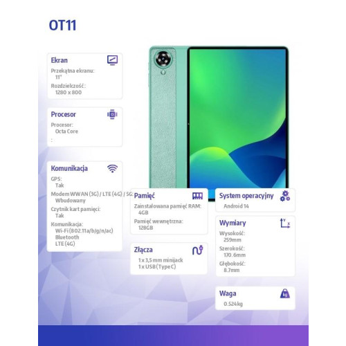 Tablet OT11 11 cali 4/128GB 8000 mAh 2K zielony-15034302