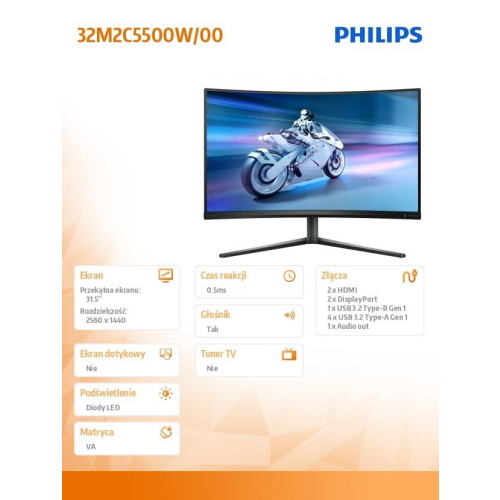 Monitor 32M2C5500W 31.5 cala Zakrzywiony VA 240Hz HDMIx2 DPx2 HAS Głośniki-15034852