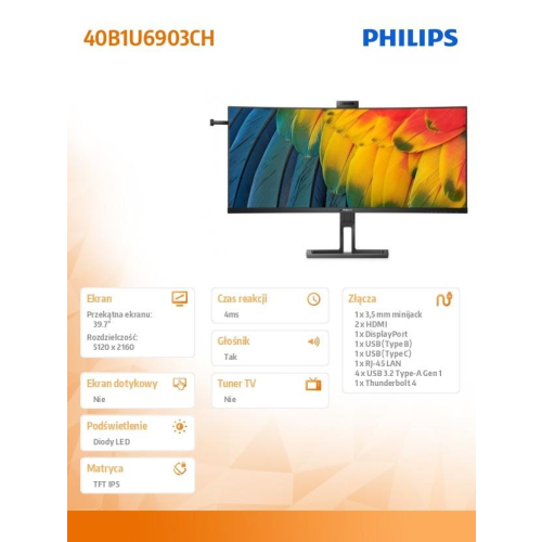 Monitor 40B1U6903CH 40 cali Curved IPS HDMIx2 DP HAS USB-C Kamera-15034857