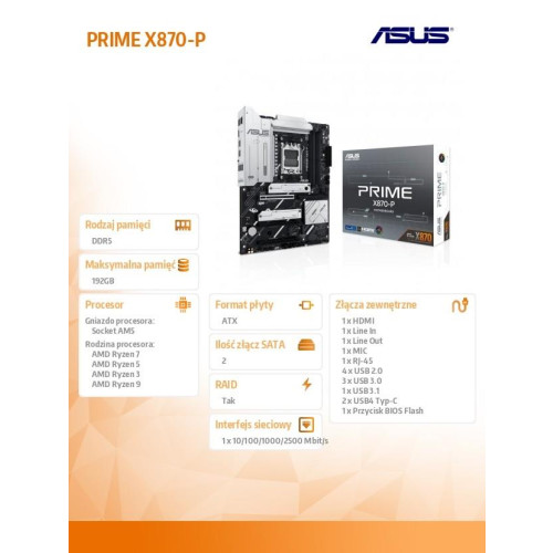 Płyta główna PRIME X870-P AM5 4DDR5 HDMI/USB-C ATX-15034900