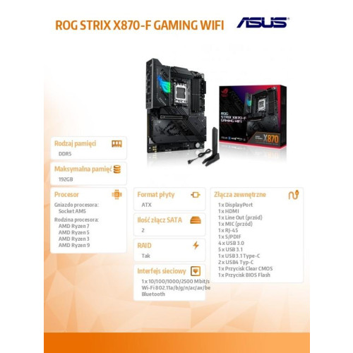 Płyta główna ROG STRIX X870-F GAMING WIFI 4DDR5 HDMI/USB-C/DP-15034904