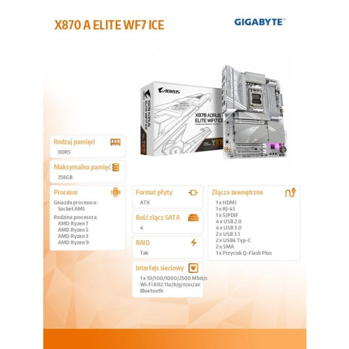 Płyta główna X870 A ELITE WF7 ICE AM 5 4DDR5 HDMI/USB-C ATX-15034906