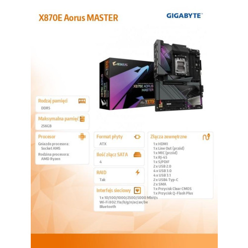 Płyta główna X870E AORUS MASTER AM5 4DDR5 HDMI/USB-C ATX-15034907