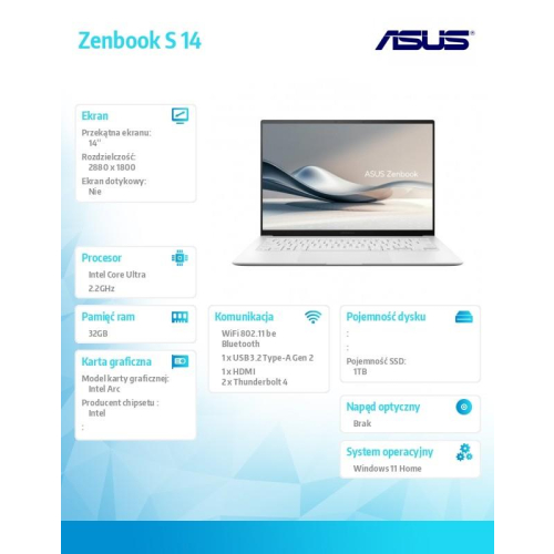 Notebook Zenbook S 14 UX5406SA-PV030W Ultra 7 258V 32GB/1TB-15035548