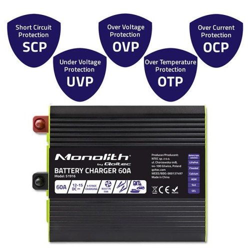 Inteligentna ładowarka do akumulatorów LiFePO4 AGM GEL SLA | 60A | 12V-15036287