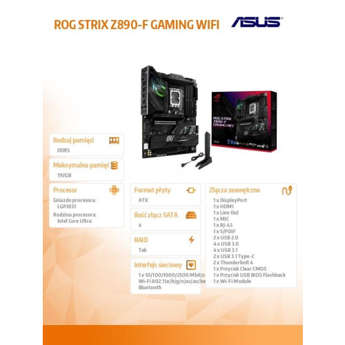 Płyta główna ROG STRIX Z890-F GAMING WIFI s1851 4DDR5 TB4 ATX/90MB1I40-M0EAY0-15037536