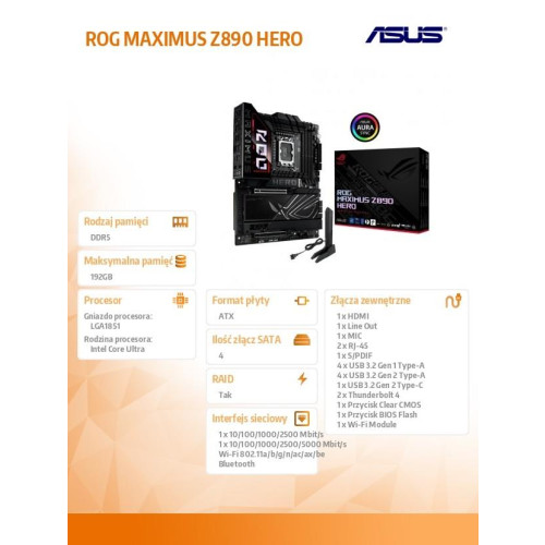 Płyta główna ROG MAXIMUS Z890 HERO s1851 4DDR5 TB4 ATX/90MB1ID0-M0EAY0-15037550