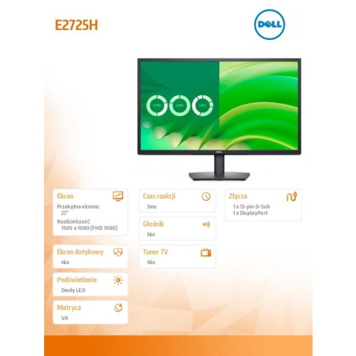 Monitor E2725H 27 cali VA LED FHD/(1920x1080)/16:9/DP/VGA/3Y-15038857