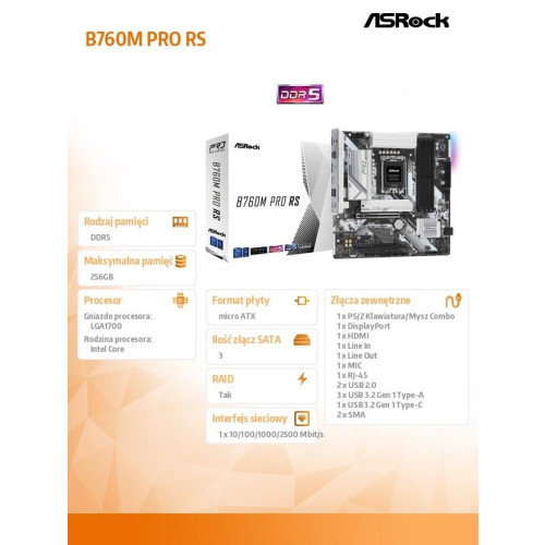 Płyta główna B760M Pro RS s1700 4DDR5 DP/HDMI mATX-15039579