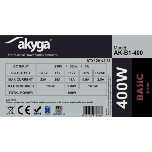 Zasilacz ATX 400W AK-B1-400 P4 3x SATA 2x Molex PPFC FAN 12CM-15041791