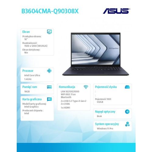 Notebook ExpertBook B3 B3604CMA-Q90308X - Ultra 7 155H/16GB/512GB/16 WUXGA/Win 11 PRO/3YRS-15042495