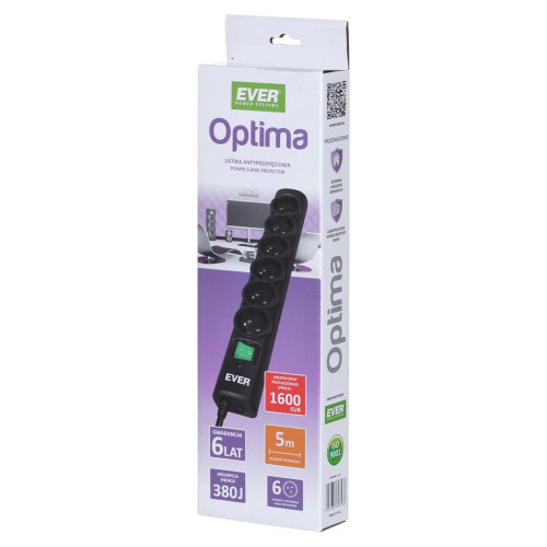 Listwa przeciwprzepięciowa Ever OPTIMA 5,0m (6 x UTE; 10 A; kolor czarny) (T/LZ08-OPT050/0000)-15052510