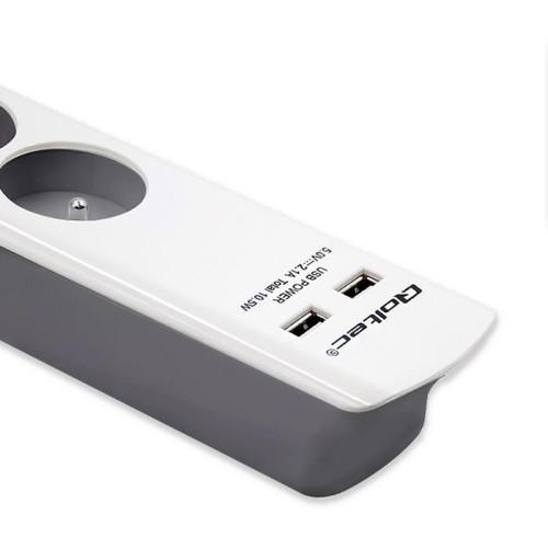 QOLTEC LISTWA ZASILAJĄCA ANTYPRZEPIĘCIOWA | 6 GNIAZD | 2 X USB | 1.8M | BIAŁO-SZARA-15052526