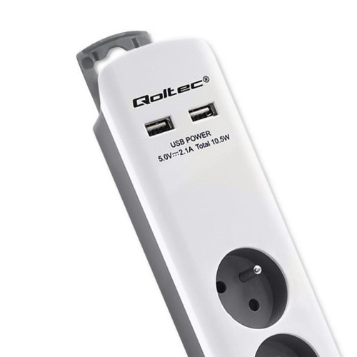 QOLTEC LISTWA ZASILAJĄCA ANTYPRZEPIĘCIOWA | 6 GNIAZD | 2 X USB | 1.8M | BIAŁO-SZARA-15052527