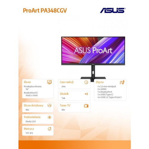 Monitor 34 cale PA348CGV ProArt IPS 21:9 QHD 120Hz HDMI DP USB-C USB-HUB GŁOŚNIK-15065214